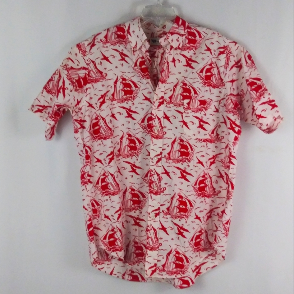 Wimbledon red white button shirt men size XL